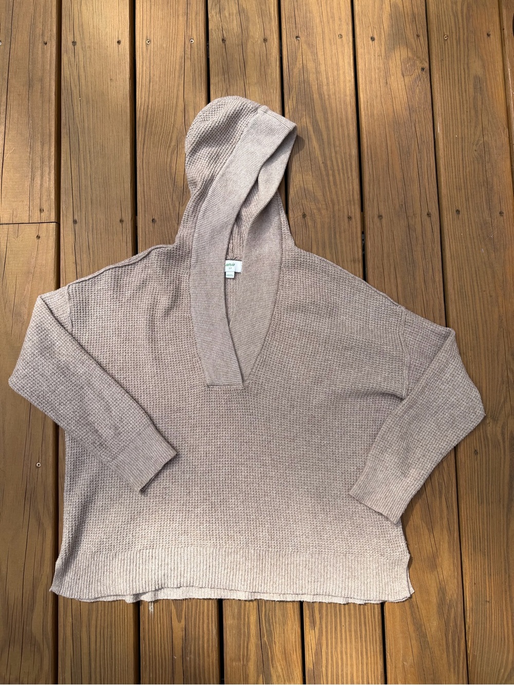Aerie waffle-knit hooded/V-neck pullover sweater
